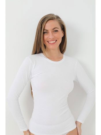 Pamuklu Uzun Kollu Kadın Body Beyaz Arma 3343