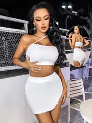 Seksi Mini Elbise Beyaz Pink Night 2250