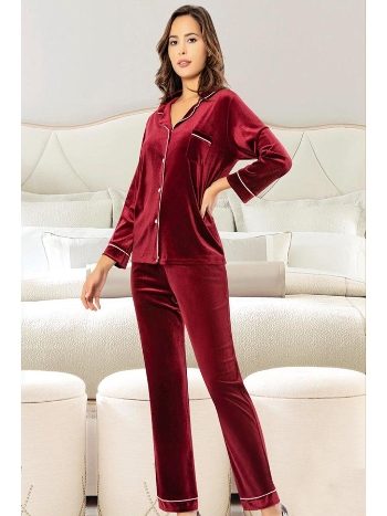 Bordo Kadife Emzirme Açıklığına Sahip Lohusa Pijama Takımı XSES 5500