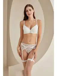 Brodeli Yarım Destekli Jartiyer Sütyen Takım Somon NBB 4831