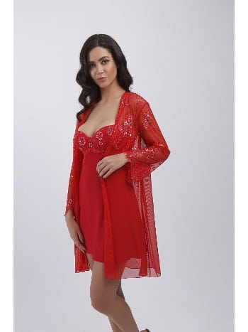 Dantelli Tüllü Gecelik Sabahlık 4'lü Set Büşra 4416