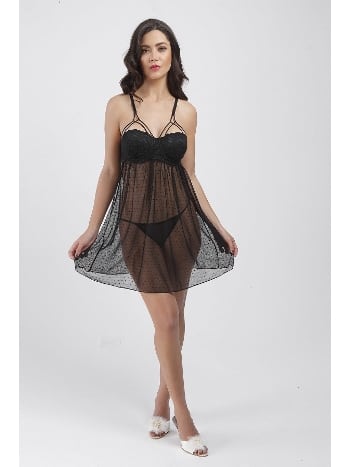 Puantiyeli Dantelli Tek Parça Body Büşra 730