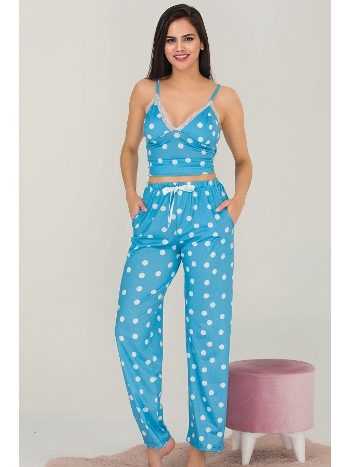 Puantiyeli Mavi Kadın Pijama Takımı Lady 12536