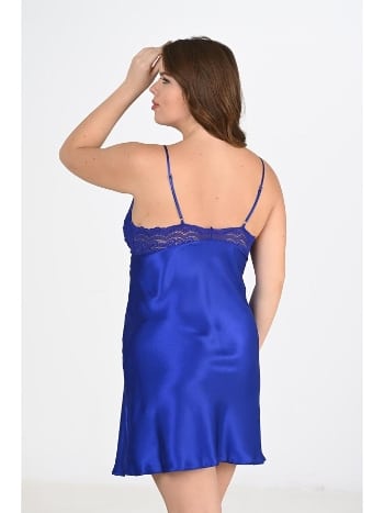 Büyük Beden Ekru Saks Sabahlık Gecelik Takım Ahu 6211