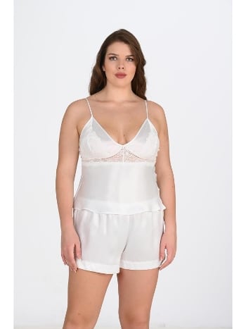 Büyük Beden Ekru Şort Takımı Esnek Konfor Ahu 1071