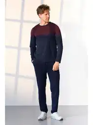 Büyük Beden Erkek Lacivert Bordo Detaylı T-Shirt Pijama Takımı Doreanse 25K4535P