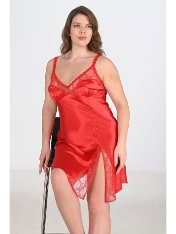 Büyük Beden Kırmızı Dantel Gecelik Tek Parça Ahu 2102