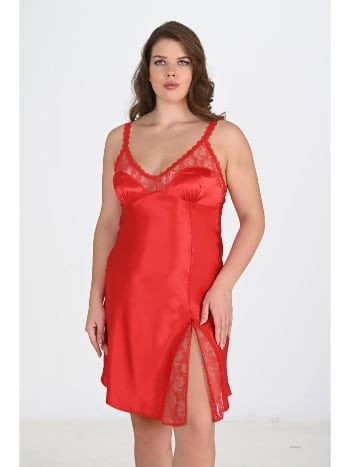 Büyük Beden Kırmızı Dantel Gecelik Tek Parça Ahu 2102 - 2