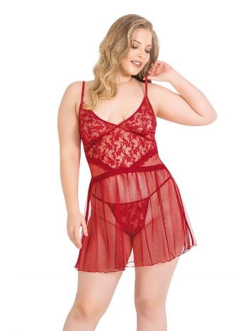 Kırmızı Kısa Tül Gecelik Tek Parça Ahu 3033