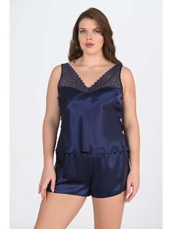 Büyük Beden Ekru Dantel Şort Takımı Ahu 1073