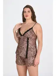 Fuşya Leopar Desenli Şort Takımı Ahu 1074