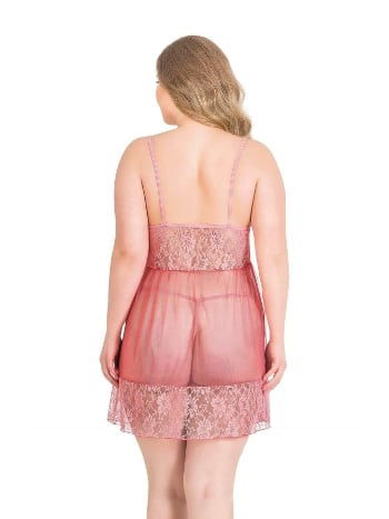 Büyük Beden Bordo Kısa Tül Gecelik Ahu 3020 - 2