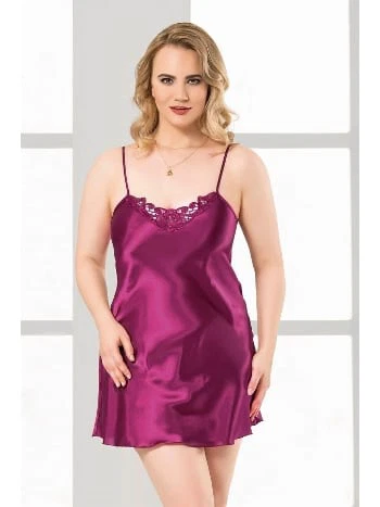 Büyük Beden Mor Kısa Saten Gecelik Ahu Ahu 2022