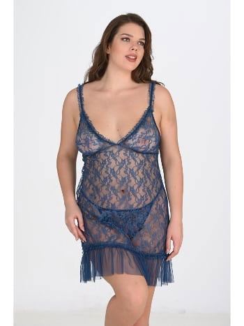 Tek Parça Şeffaf Dantel Gecelik Ahu 3042