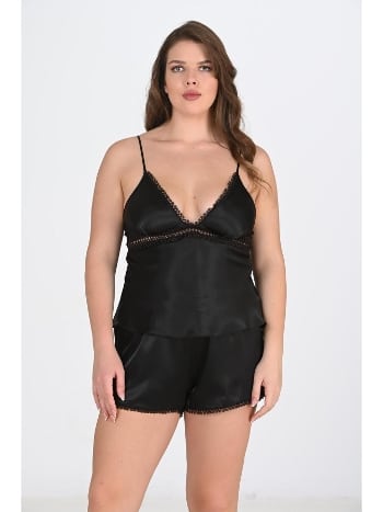 Büyük Beden Siyah Dantel Şort Takım Ahu 1070