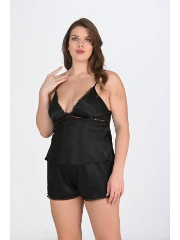 Büyük Beden Siyah Dantel Şort Takım Ahu 1070 - 2