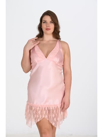 Büyük Beden Somon Saten Gecelik Ahu Lingerie 2112