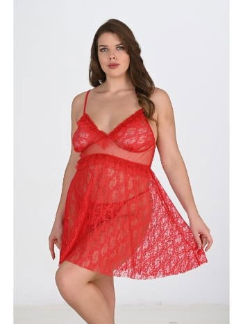 Tek Parça Tül Dantelli Kadın Gecelik Ahu 3040