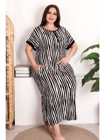 Büyük Beden Viskon Çizgili Gecelik Kadın Lady 7256