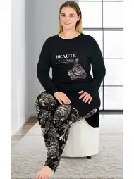 Büyük Beden Viskon Uzun Kollu Pijama Takımı Lady 11394