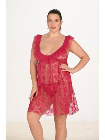 Büyük Beden Vişne Dantel Body Ahu Lingerie 3043