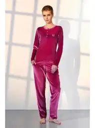 Cepli Kadife Uzun Kollu Kadın Pijama Takımı Doreanse 25K4033