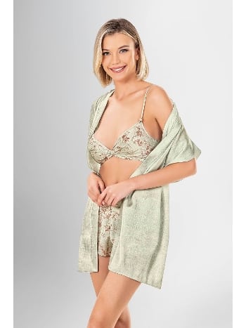 Çiçek Desenli Lila Kadın Gecelik Takımı Ahu 1939