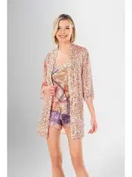 Çiçek Desenli Şort Sabahlık Takımı Kadın Ahu 1949