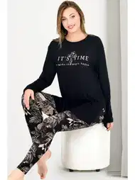 Çiçek Desenli Uzun Kollu Kapri Pijama Takımı Lady 11671