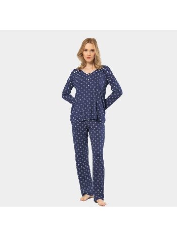 Pamuklu Patlı Çiçek Desenli Uzun Kollu Pijama Takımı Türen 3382