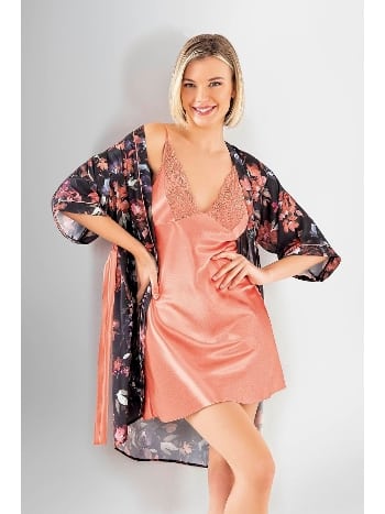 Bordo Çiçekli Gecelik Sabahlık Takımı Ahu 1900