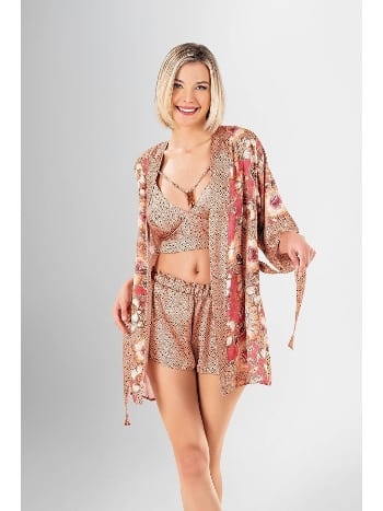 Fuşya Çiçekli Şort Büstiyer Takımı Ahu 1927