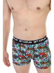 Pamuklu Elastan Renkli Figür Boxer Çift Kaplan 796