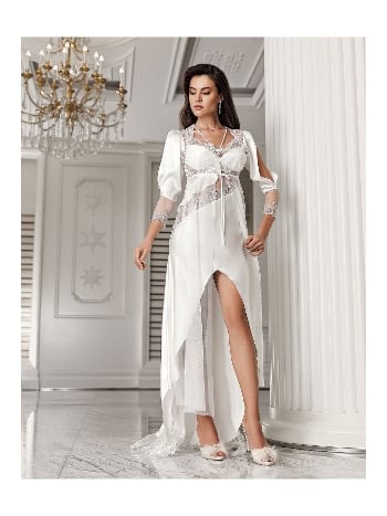 Dantelli Saten Yırtmaçlı Gecelik Takımı İmaj 3206