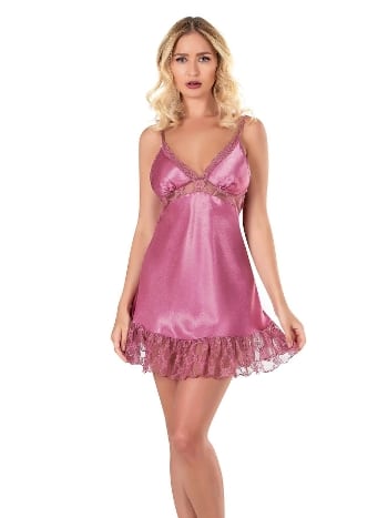 Dantel Etekli Kısa Gecelik Leopar Ahu 8141