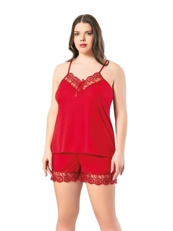 Büyük Beden Dantelli Atlet Şort Pijama Takımı Kota 6209