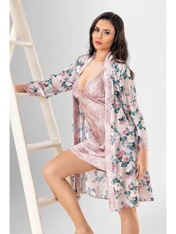 Dantelli Desenli Kısa Sabahlık Gecelik Takımı Ahu 1922