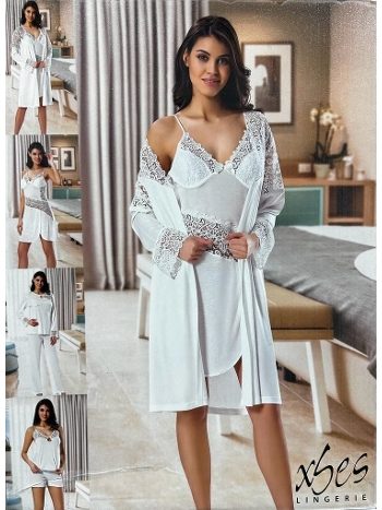 Dantelli ve Penye Sabahlık Şortlu Çeyiz Seti XSES 3008