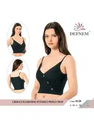 Kaşkorse Kruvaze Düğmeli Pedli Kadın Crop Defnem 8120