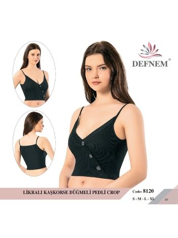 Kaşkorse Kruvaze Düğmeli Pedli Kadın Crop Defnem 8120
