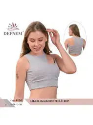Kaşkorse T-Sırt Pedli Kadın Crop Defnem 8124