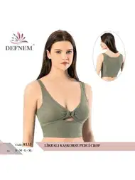 Düğüm Detaylı Kaşkorse Pedli Kadın Crop Defnem 8133