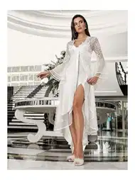 Derin Yırtmaçlı Asimetrik Kesim Saten Gecelik Takım İmaj 4202