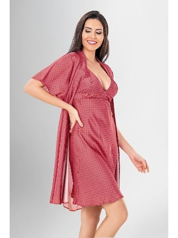 Desenli Şifon Kısa Kollu Gecelik Takımı Ahu 1940