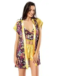 Desenli Saten Babydol Şort Takımı Kadın Pijama Takımı Ahu 1726