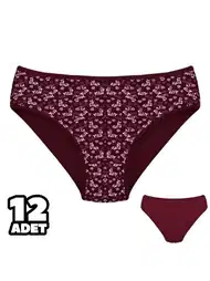 Bordo Çiçek Desenli Pamuklu Slip Külot Dondeza 201