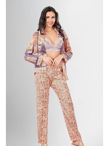 Desenli Düğmeli Kadın Pijama Takımı Ahu 1950