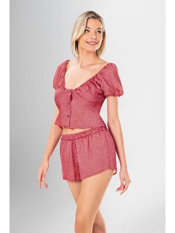 Düğmeli Kısa Kollu Yeşil Şort Pijama Takımı Ahu 1941