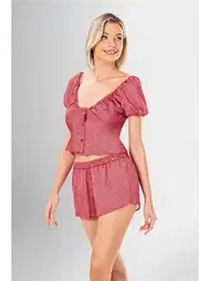 Düğmeli Kısa Kollu Yeşil Şort Pijama Takımı Ahu 1941