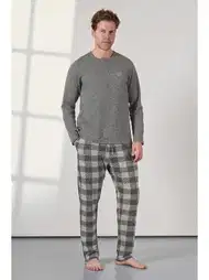 Düğmeli Yaka Kareli Erkek Pijama Takımı Doreanse 25K4536